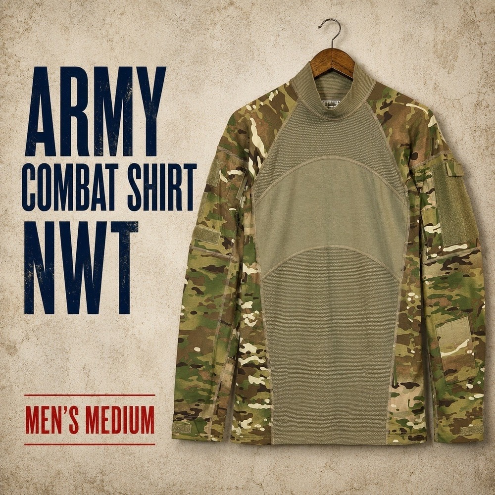 Massif Army Combat Men Medium Flame Resistant Green Camo Long Sleeve Shirt NWT